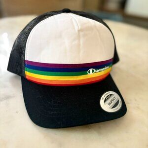 Champion LGBTQ Gay Pride Month Rainbow Black White Trucker Hat \ Baseball Cap